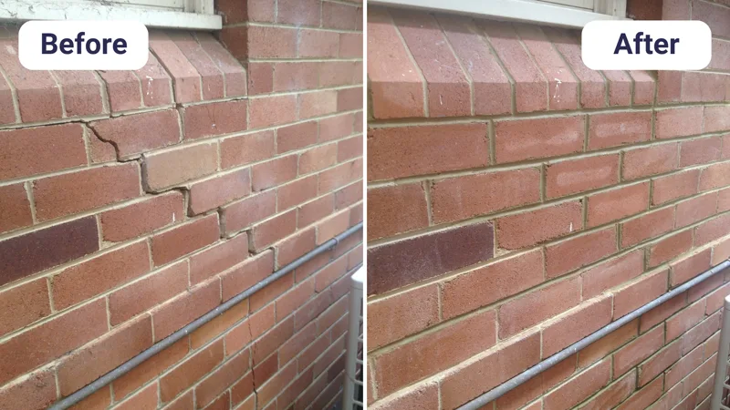 Wall crack repair before and after