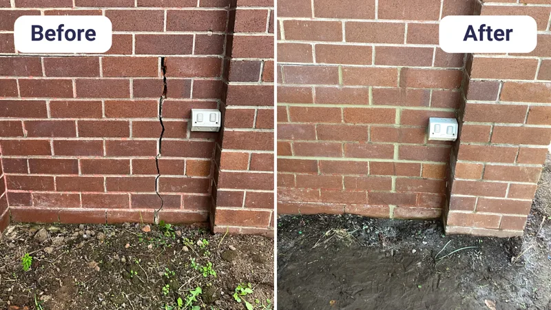 Interior plaster wall crack before and after repair