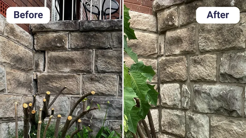 Wall crack repair before and after