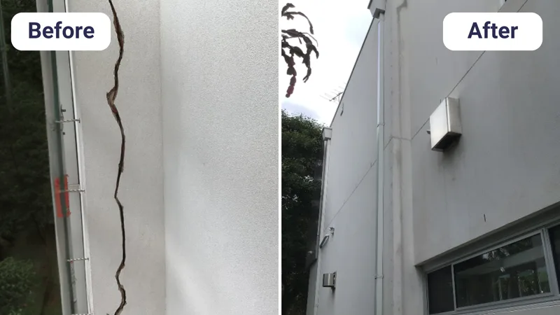 Cracked brick arch before and after repair