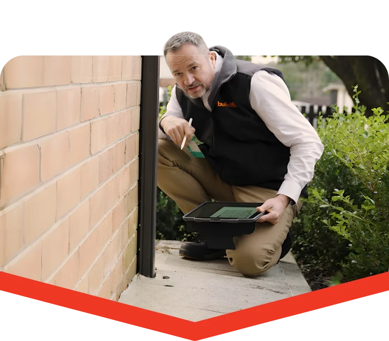 Buildfix structural engineer with client discussing restumping options