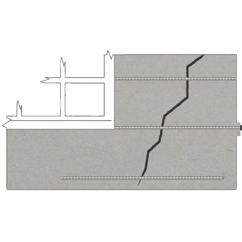 Plastered wall cross-section showing HelicalBar stainless steel bars stitching a crack through rendered wall