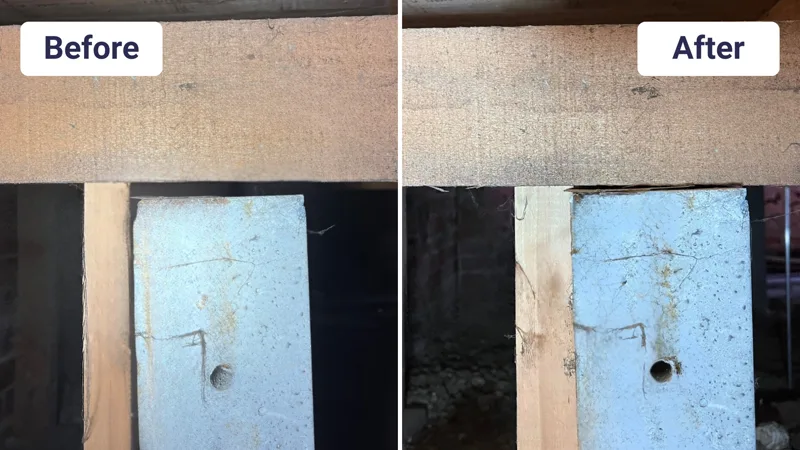 Concrete stump and bearer gap closed after GeoPoly relevelling before and after