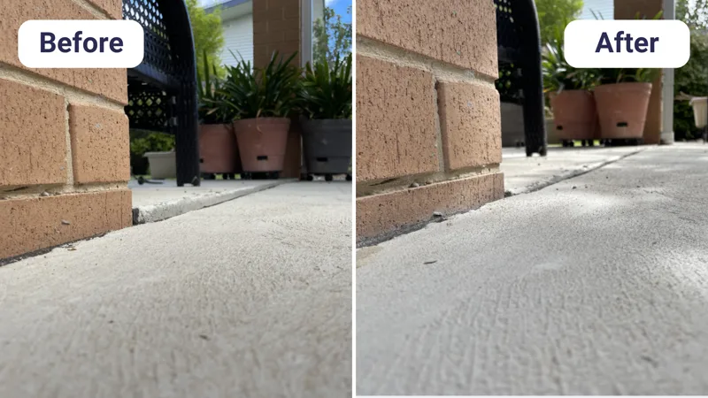 Sunken concrete slab gap at brick wall closed after relevelling