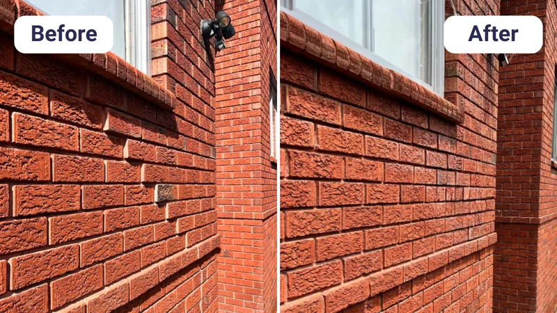 Brick wall separation from subsidence before and after repair