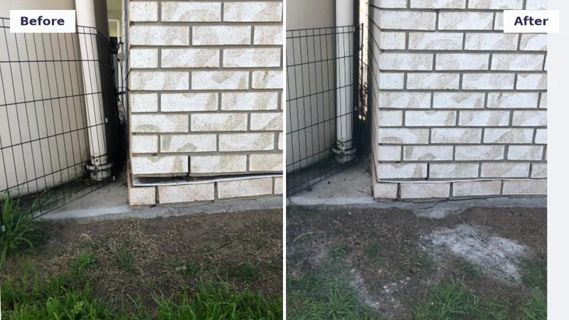 Crack in a rendered wall repaired and finished after the footings were relevelled